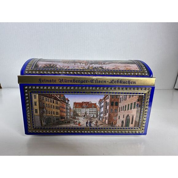 Vintage Germany Music‎ Box Hinged Lid Musical Cookie Tin Box-Nuremberg Scenes - Picture 3 of 9